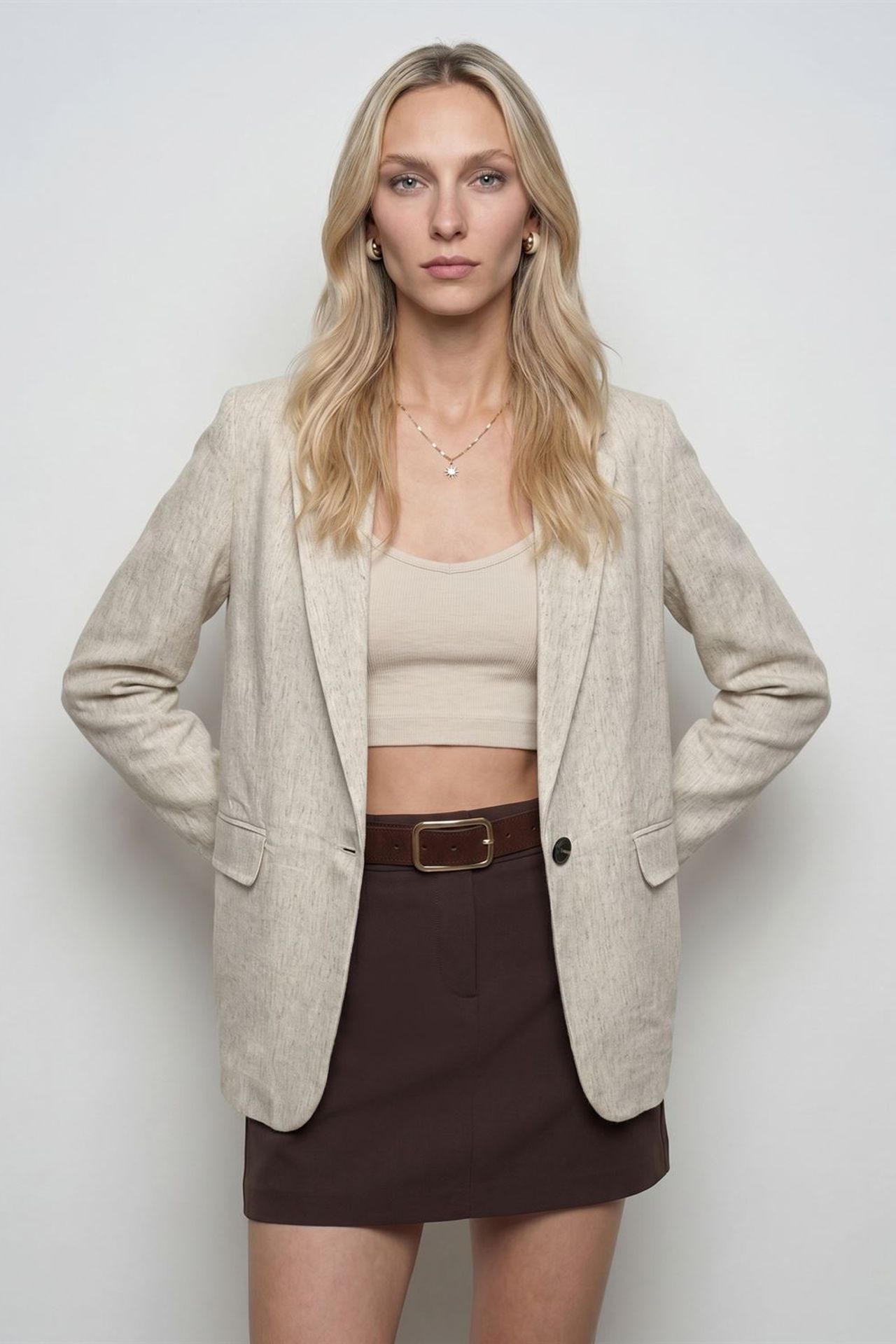 DILVIN Women's Woven Blazer Jacket With Shawl Collar 3