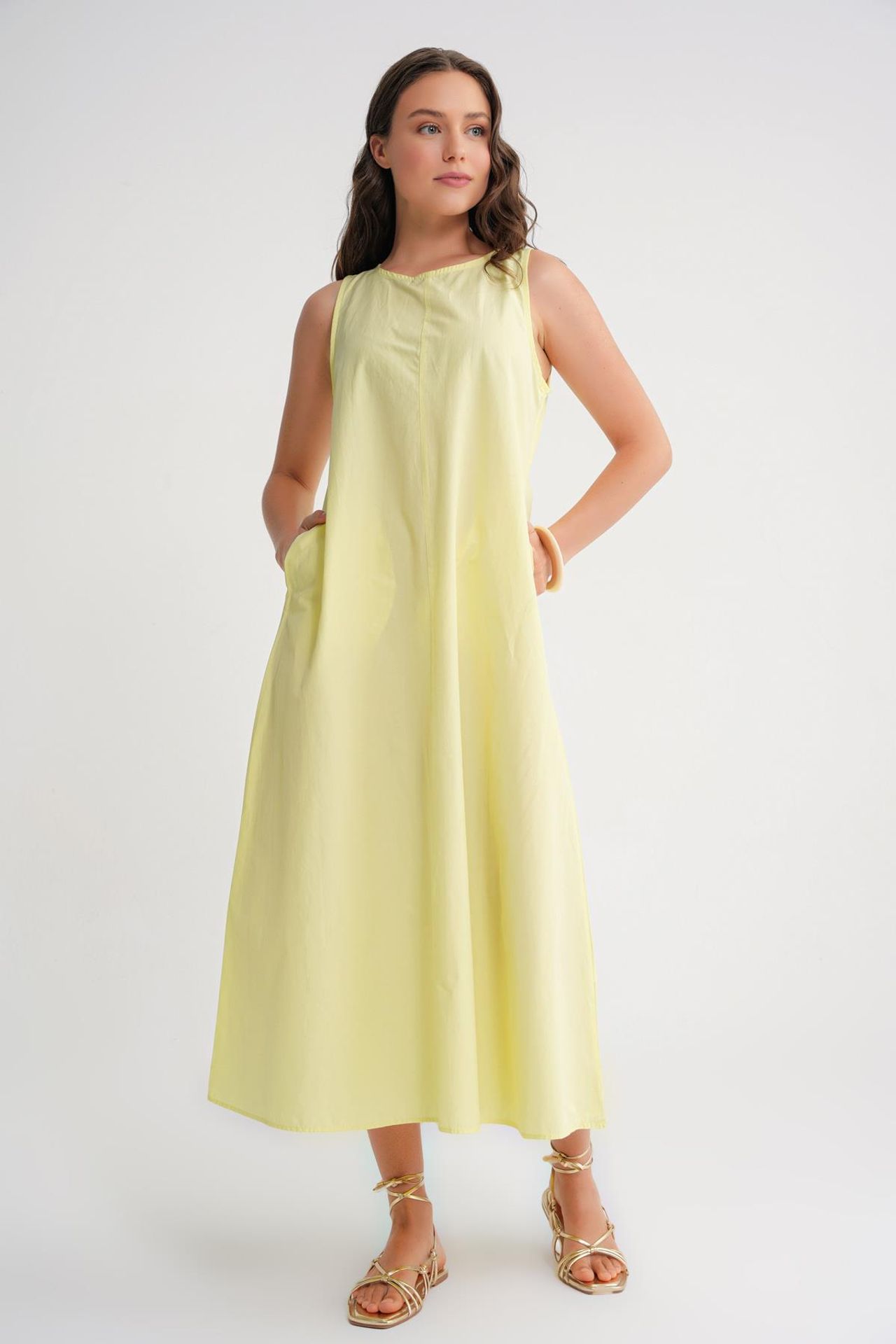MIXRAY Maxi poplin dress with pockets 3