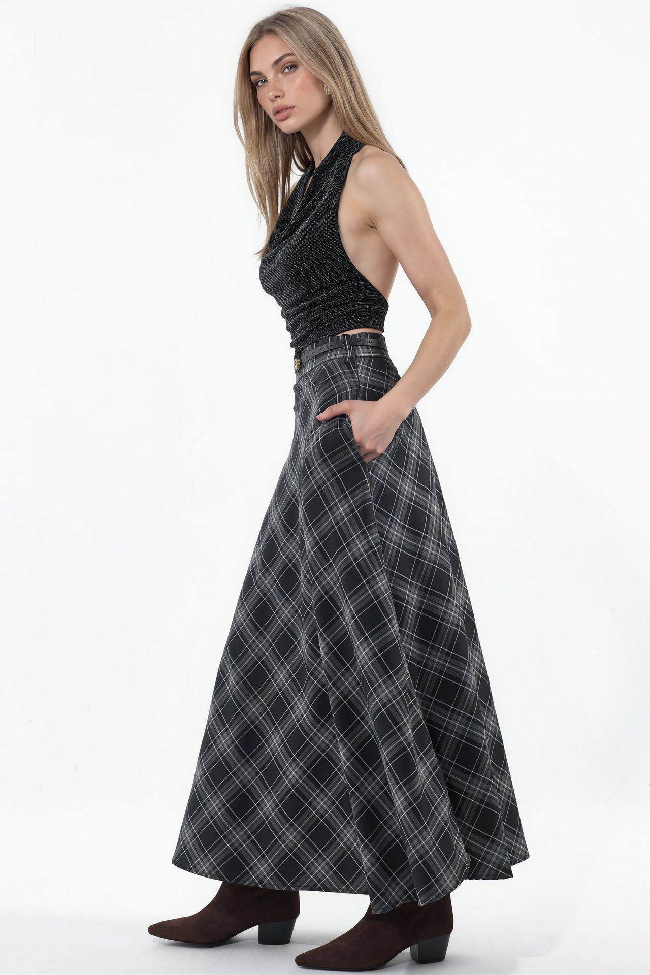 BDART High-Waist Plaid Maxi A-Line Skirt 2