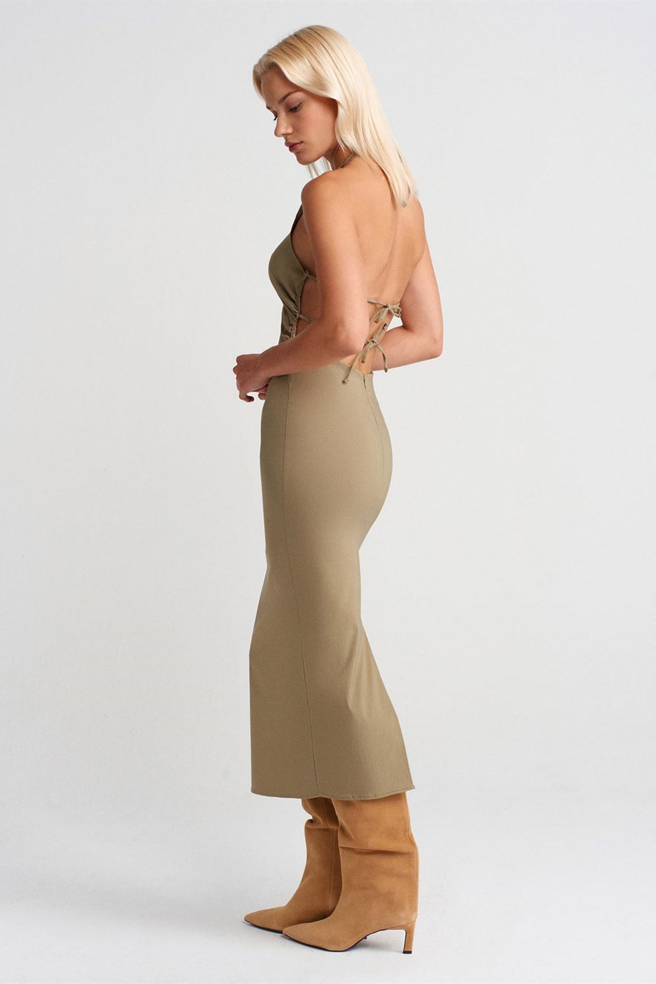 DILVIN Halter Yaka Bodycon Midi Elbise 4