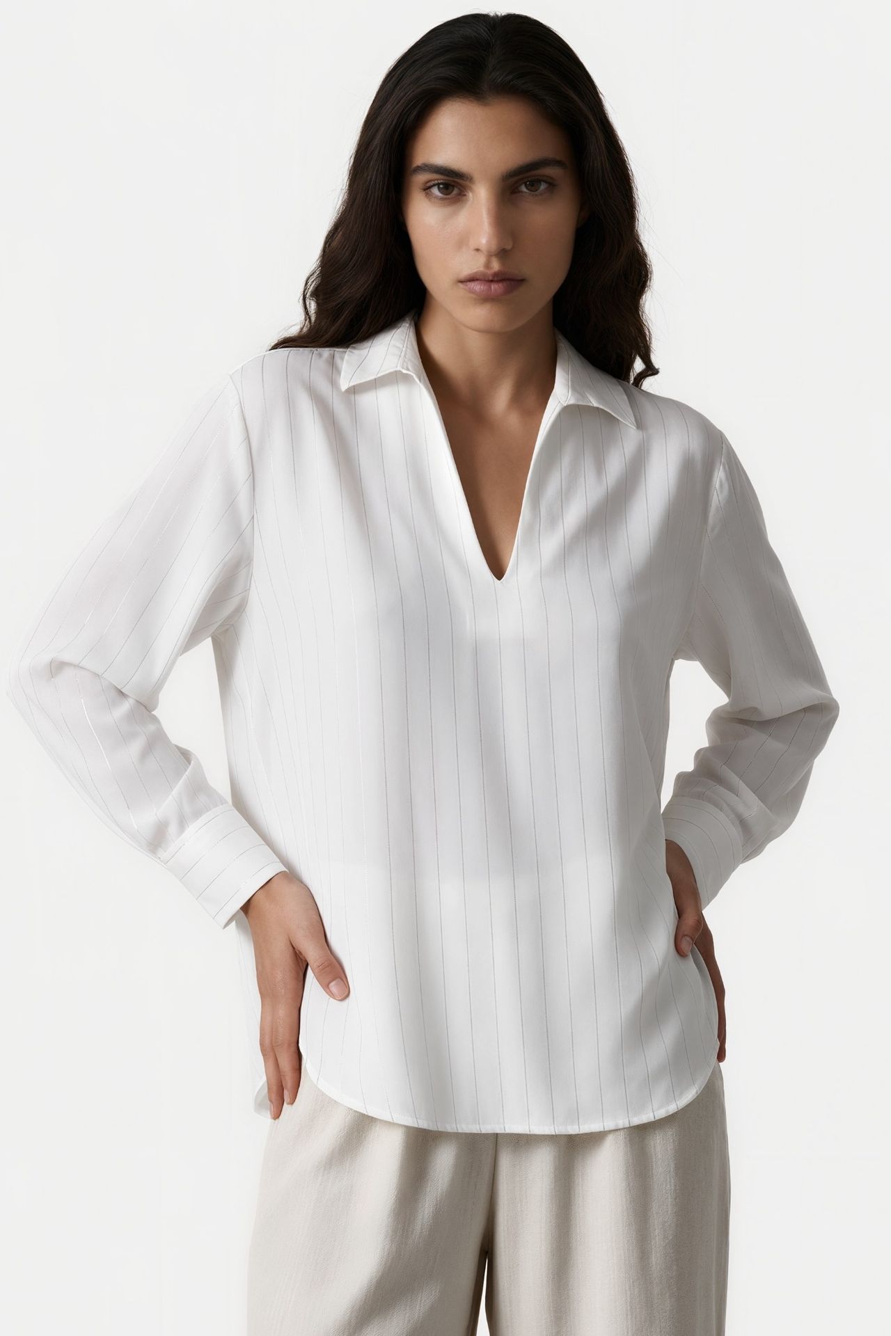 MSN Women's Striped V-Neck Blouse 2