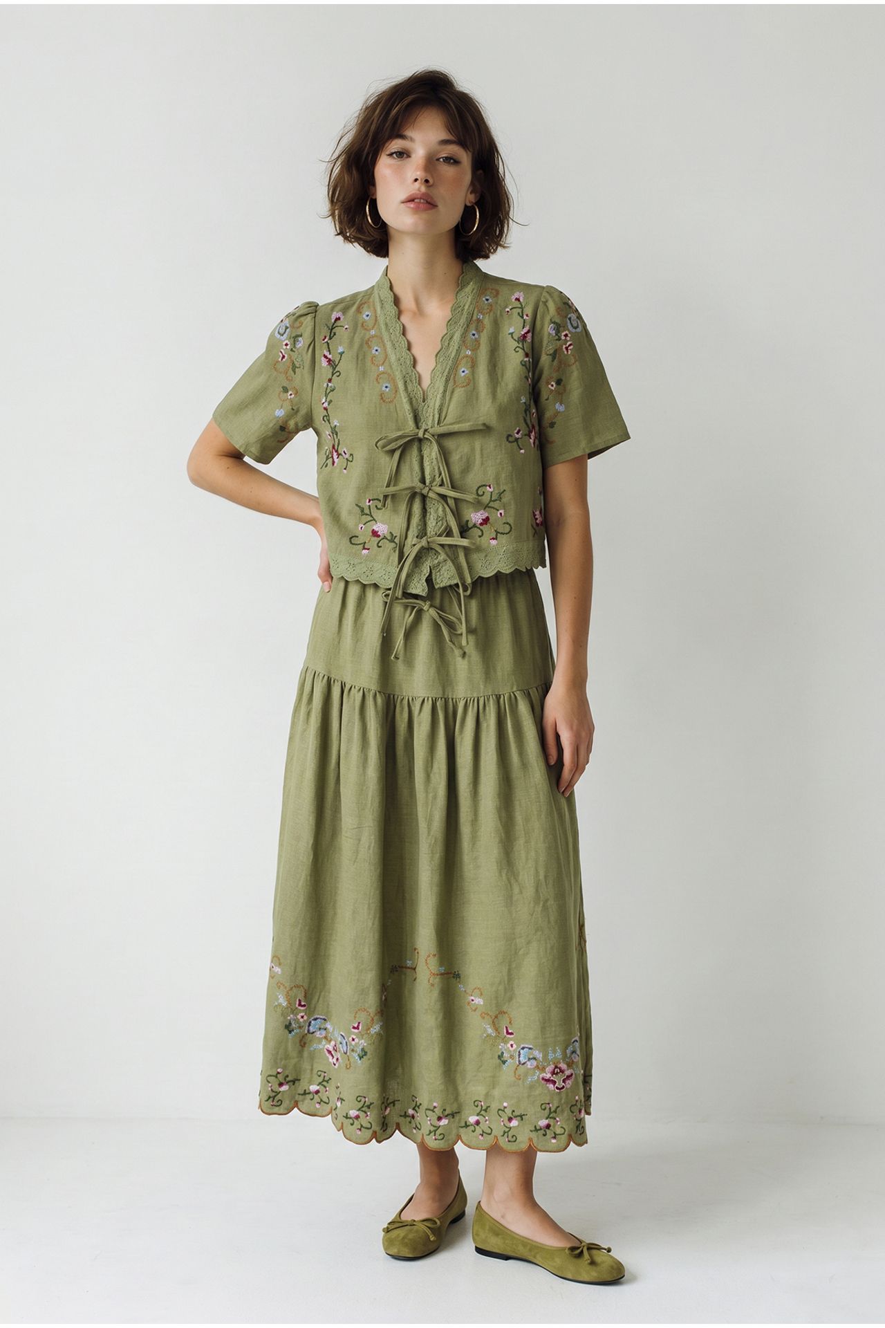 LUCCI Embroidered V-Neck Midi Dress 6