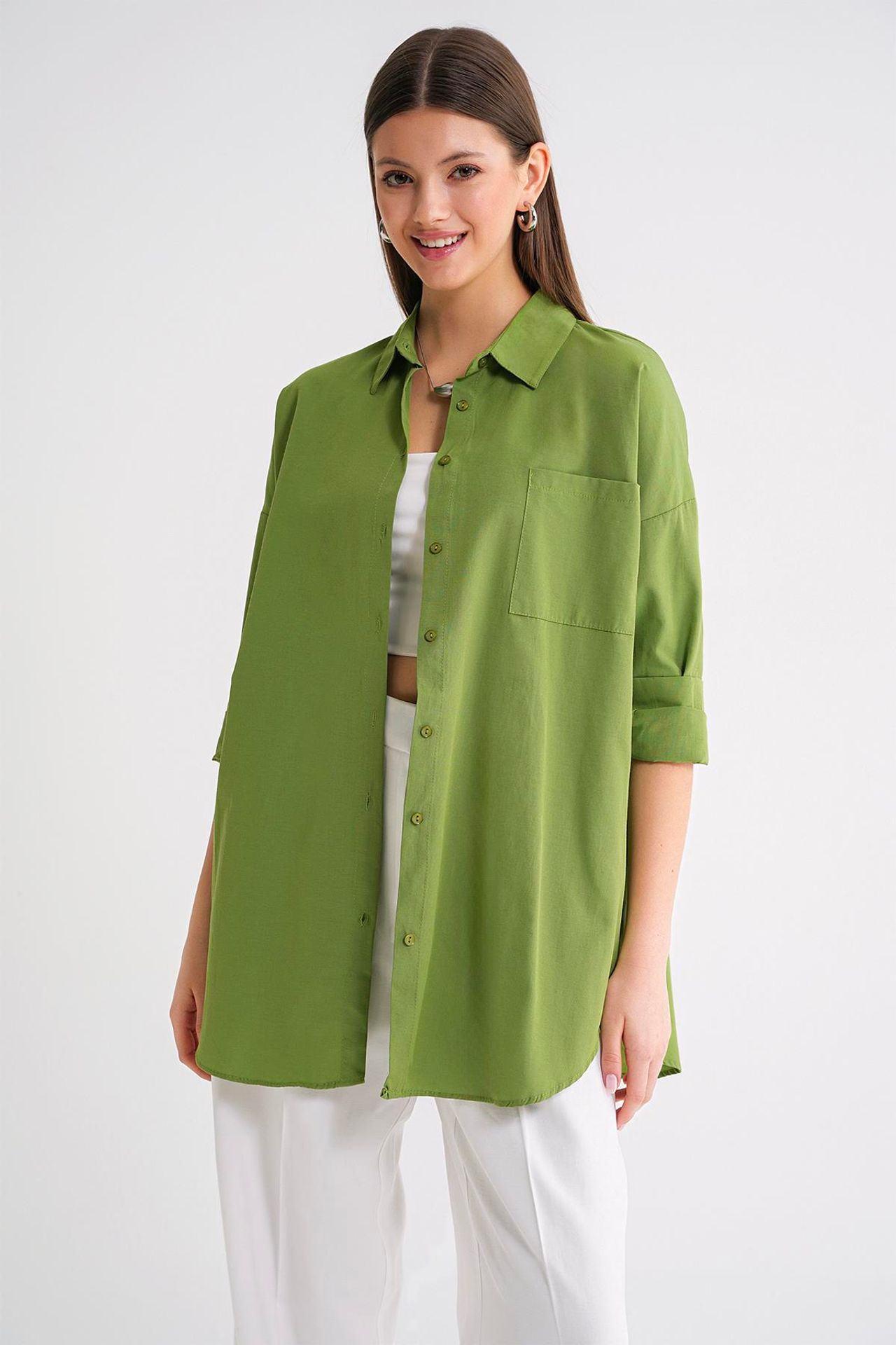 Oversized Long-Sleeve Button-Up Poplin Shirt 5