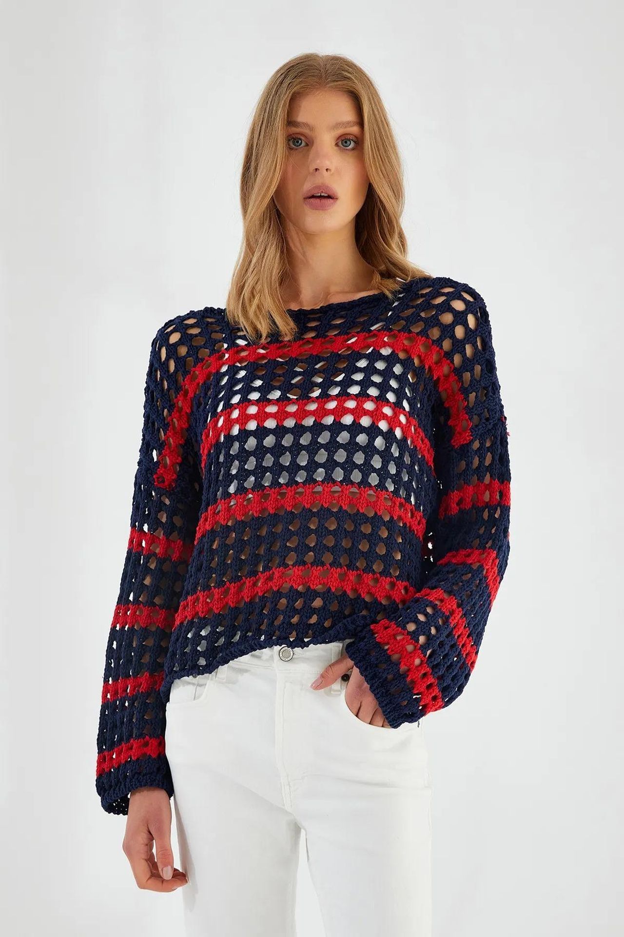 Mixray Thick Textured Striped Oversize Knit Sweater 1