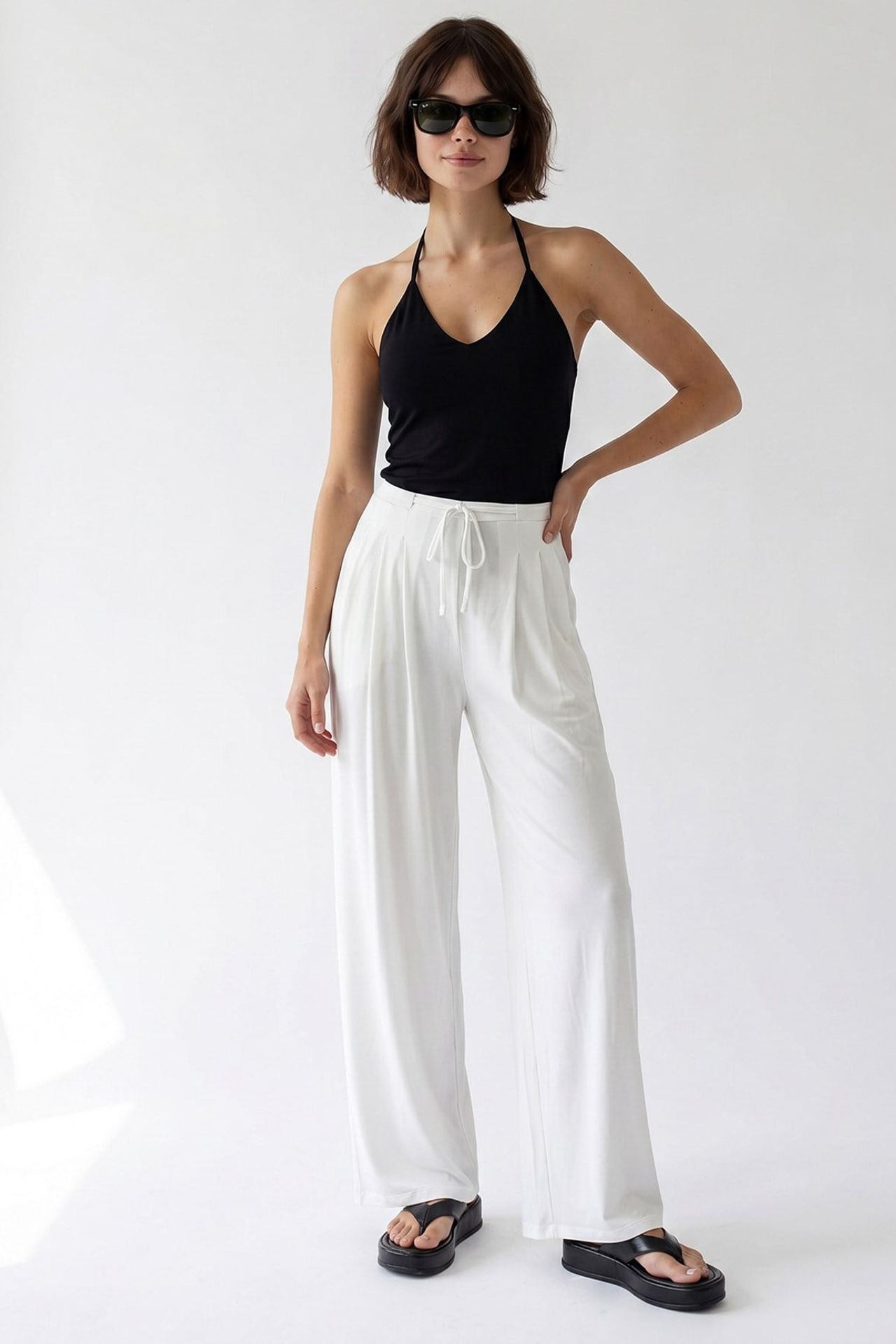 MIXRAY Women's High-waist Wide-leg Jersey Trousers 2