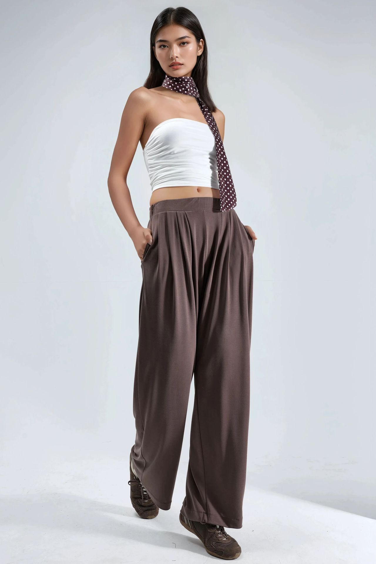 BUSEM Pleated Wide Leg Pants with Pockets