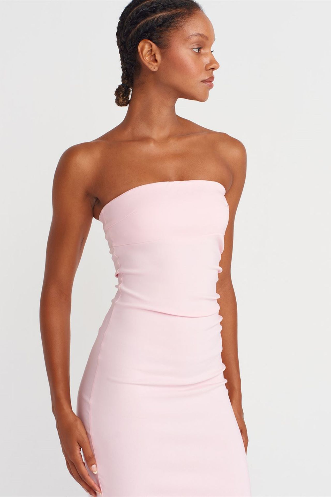 DILVIN Strapless Bodycon Midi Dress With Slit 3