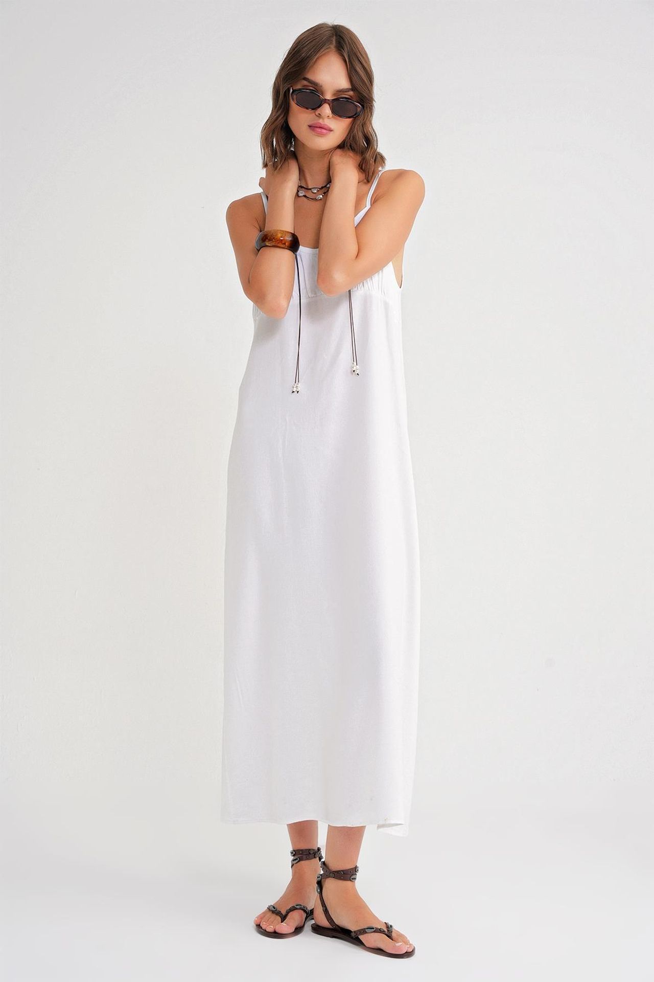 Mixray Strappy Maxi Dress with Gathered Detail 2