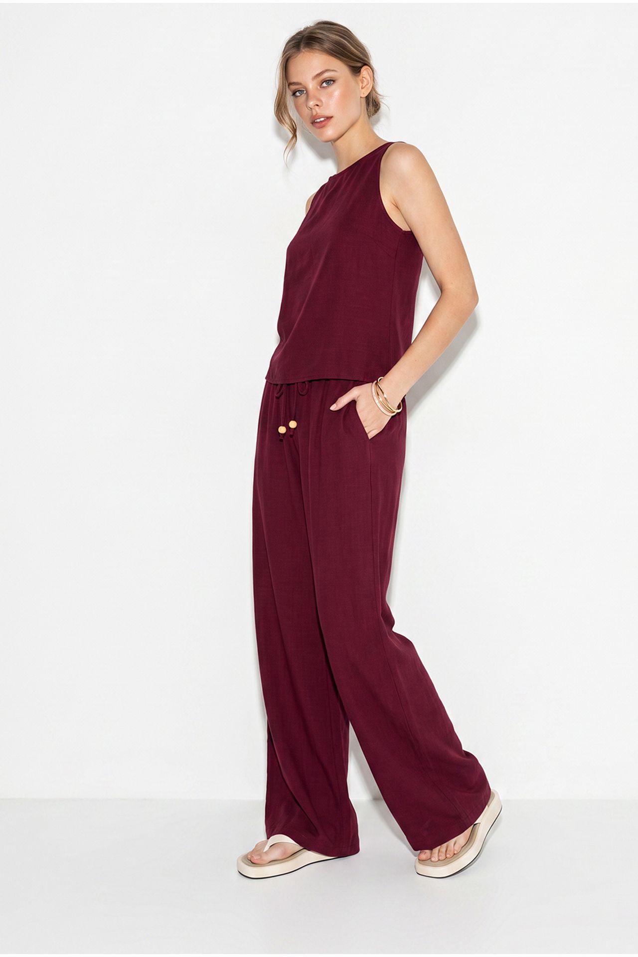 LUCCI High Waist Sleeveless Linen Blended Two-Piece Set 5