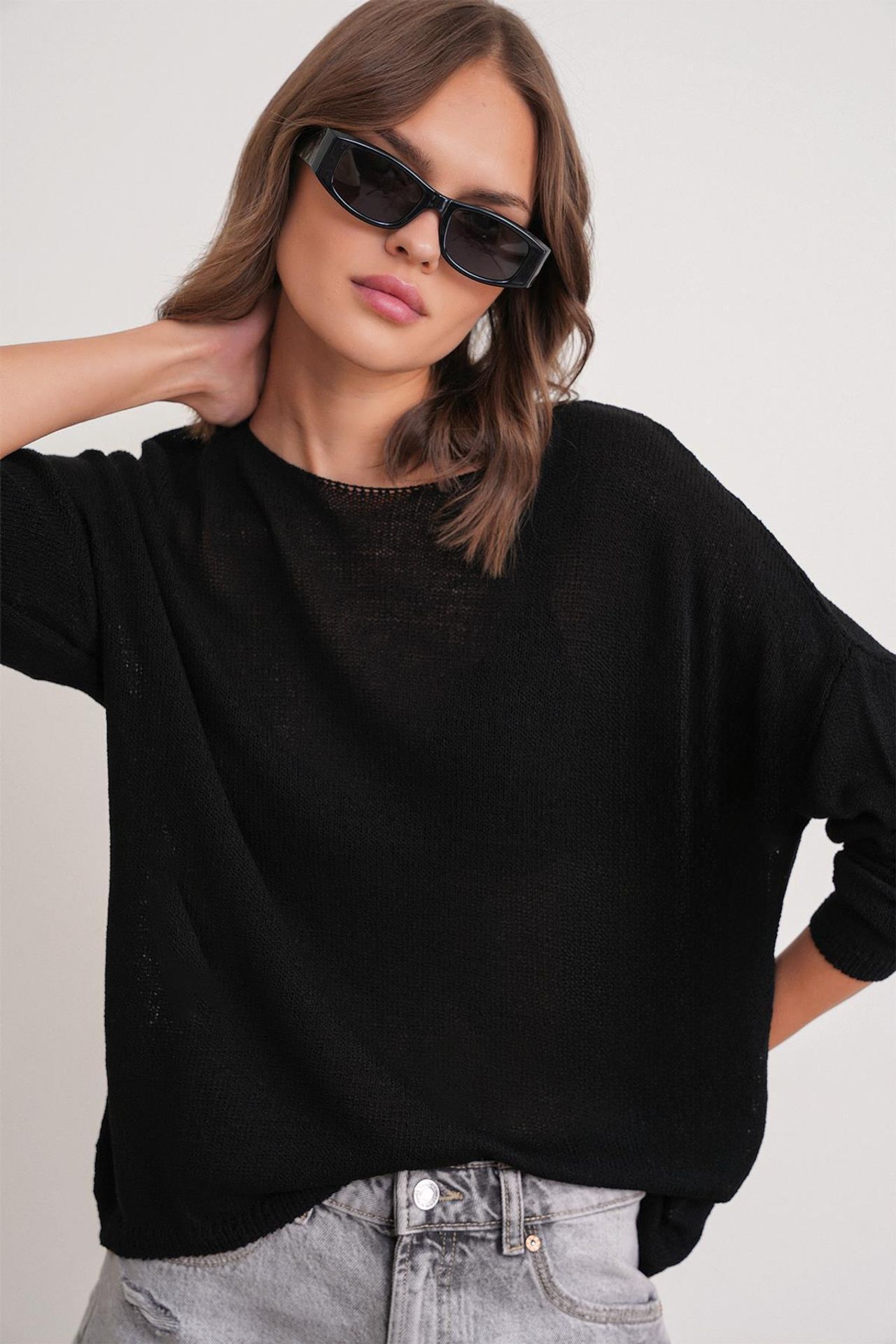 MIXRAY Oversized Boat Neck Knit Sweater 3
