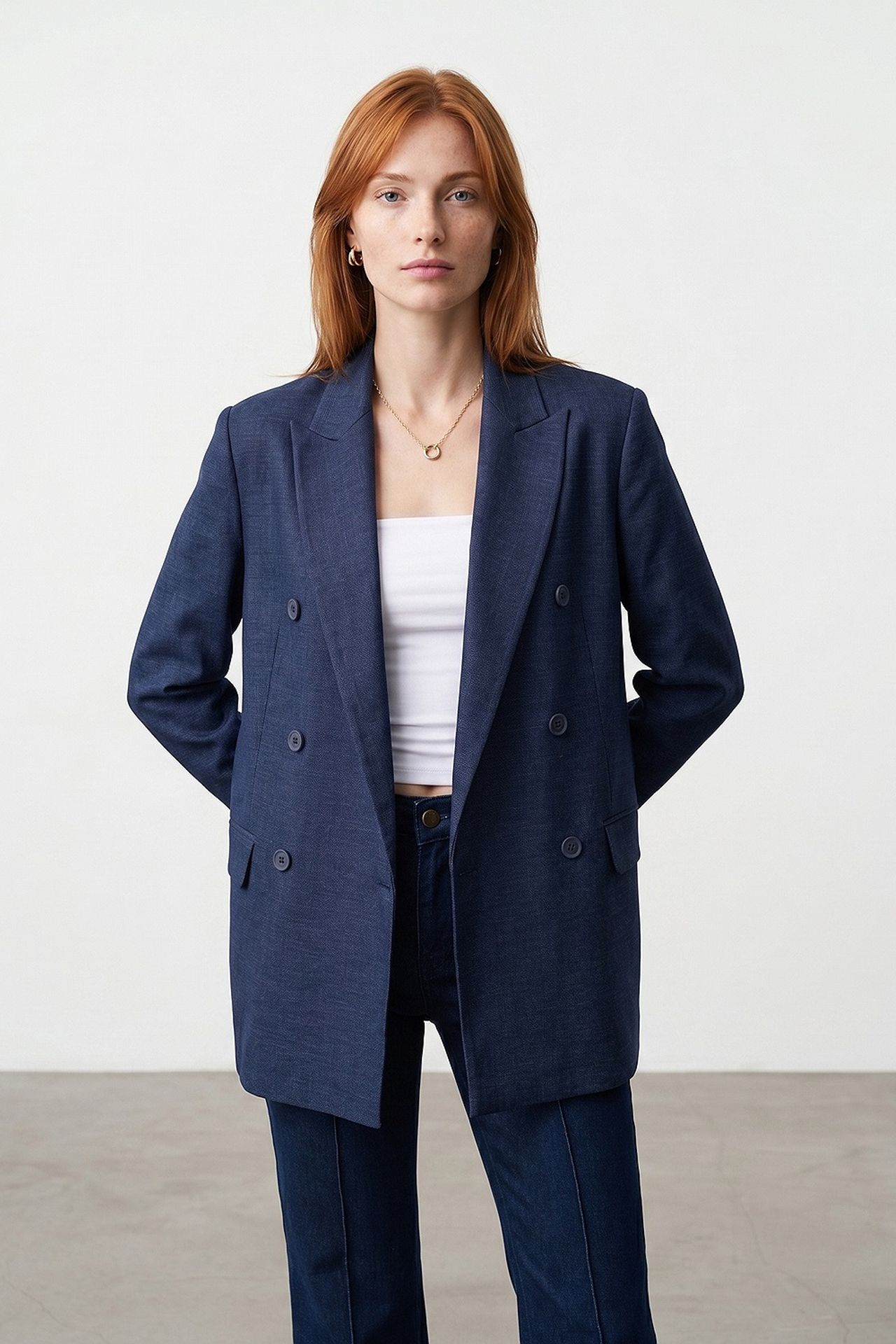 DILVIN Long Shawl Collar Crepe Blazer