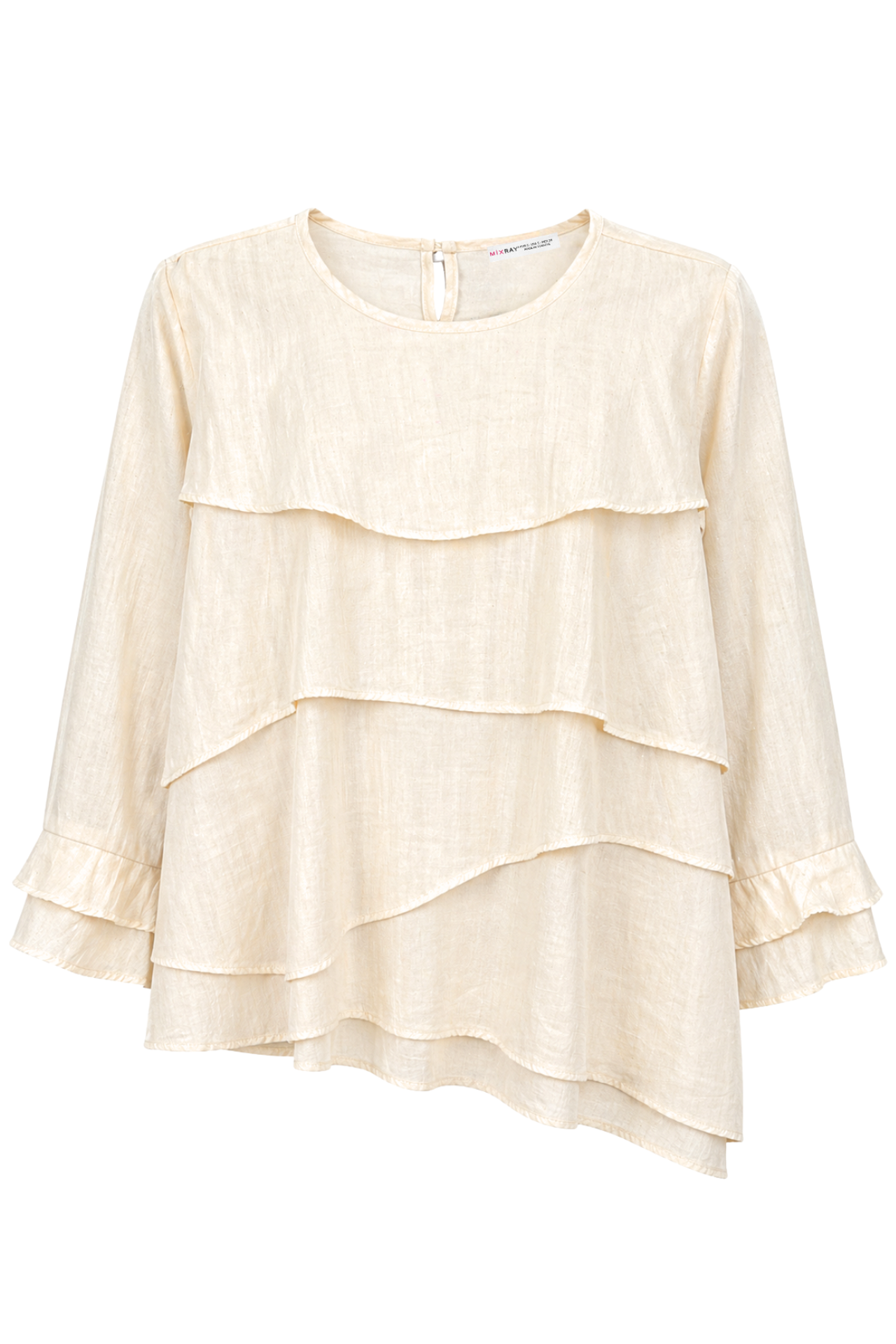 MIXRAY Frilly Long Sleeve Crew Neck Blouse 3