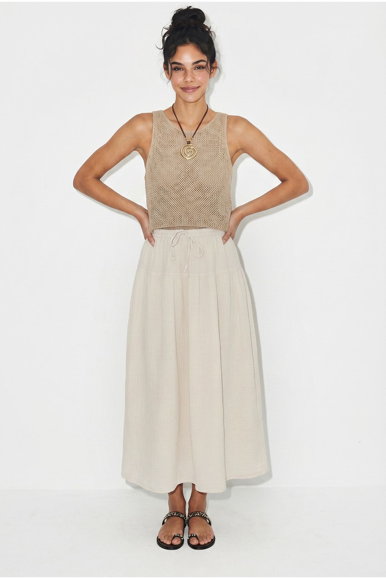 LUCCI High-Waist Midi A-Line Skirt 4