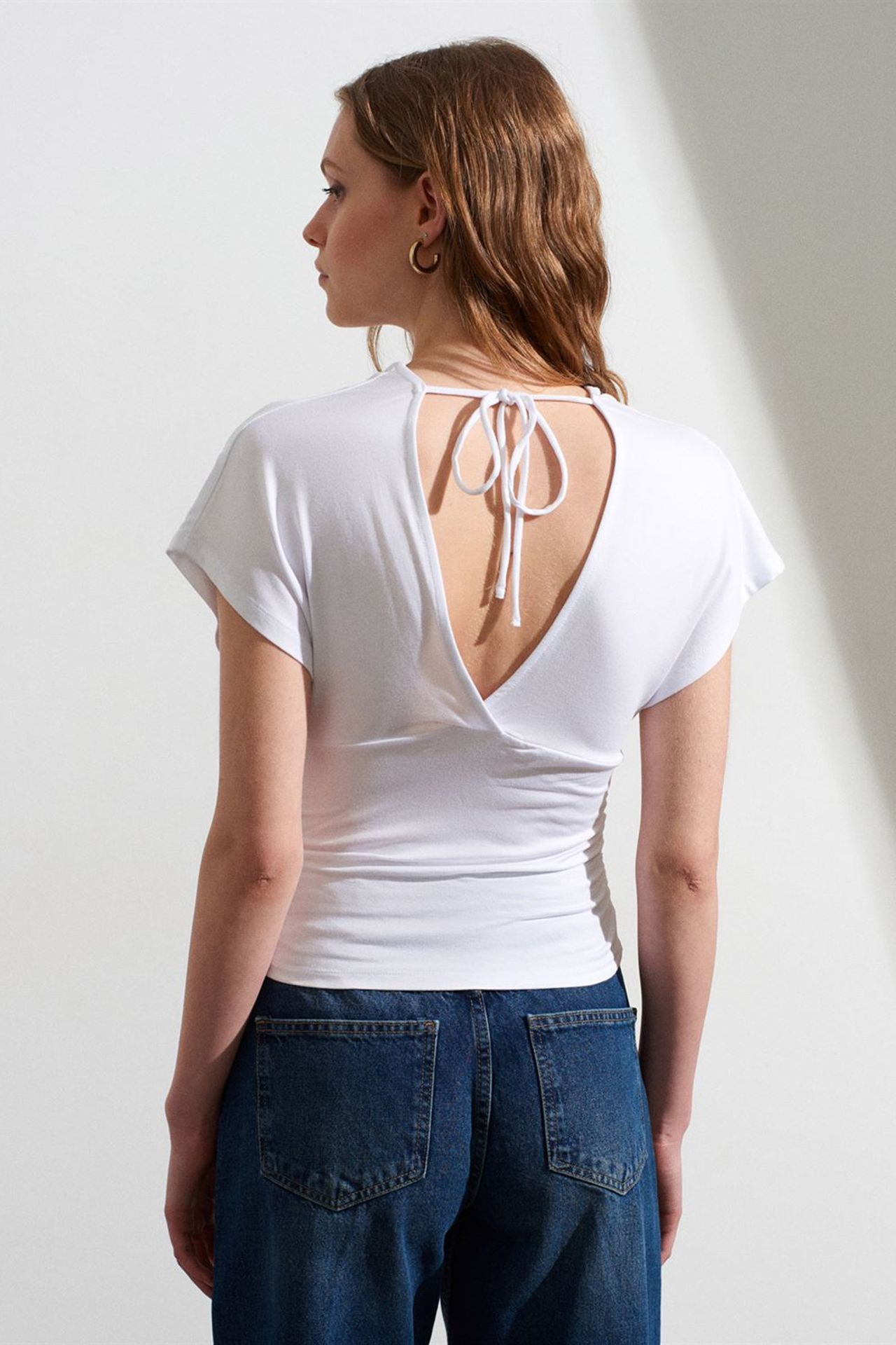 DILVIN Slim Fit V-Neck Tie Detail Blouse 2