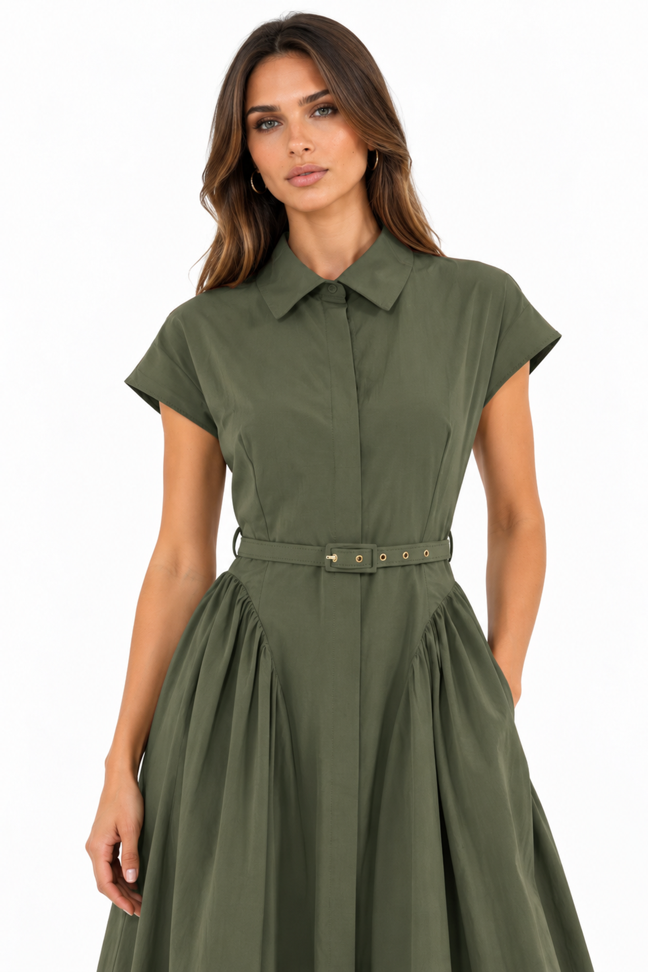 BUSEM Belted Midi Dress with Shirt Collar 3