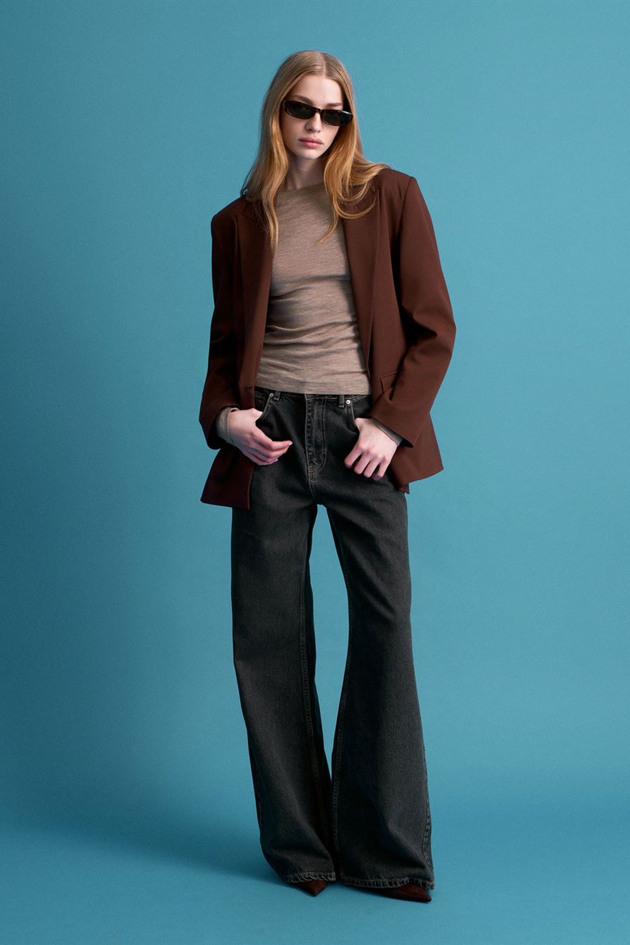 DILVIN Oversize Uzun Krep Blazer Ceket 1