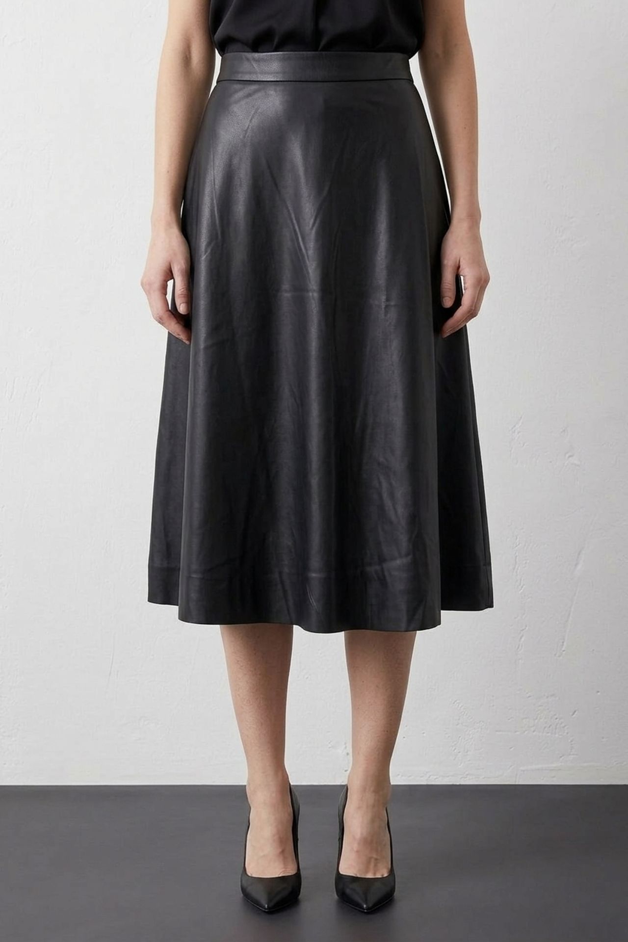 MY FASHION Yüksek Bel Midi A Kesim Suni Deri Etek 2