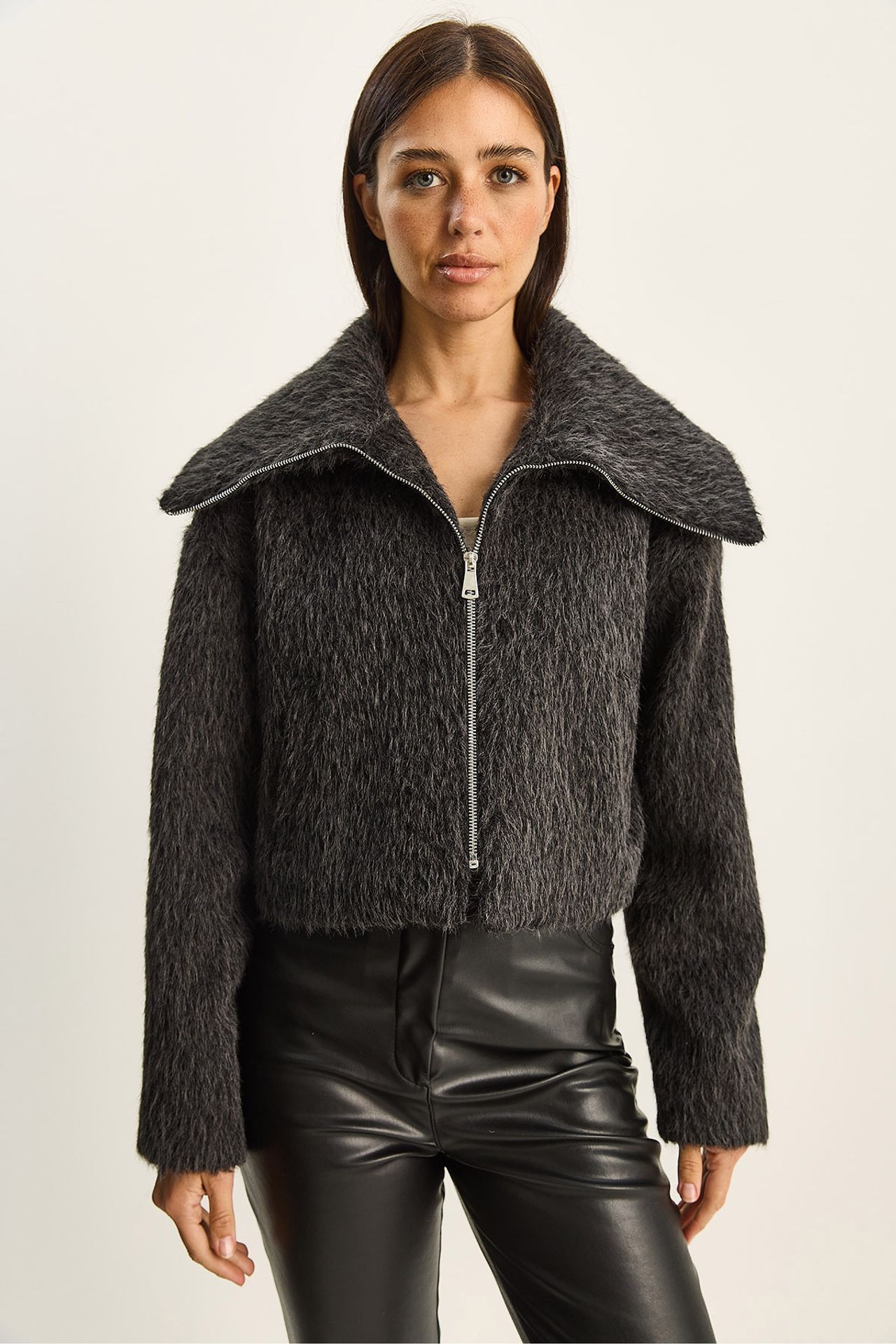 LUCCI Textured Plush Bomber with Zipper Closure 4