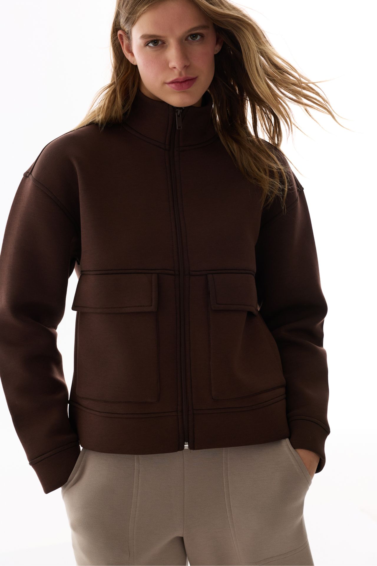 PENTI Pocket Detail Scuba Zip-Up Long Sleeve Jacket 2
