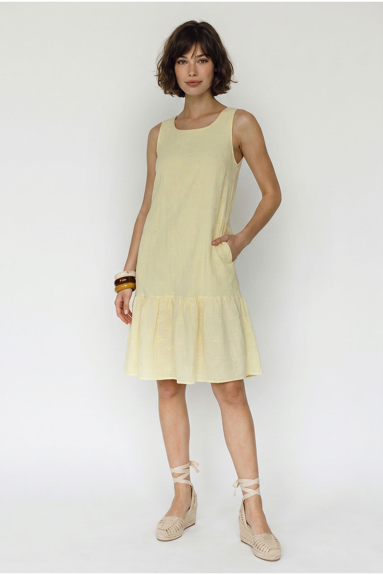 LUCCI Embroidered Cotton Muslin Mini Smock Dress 1