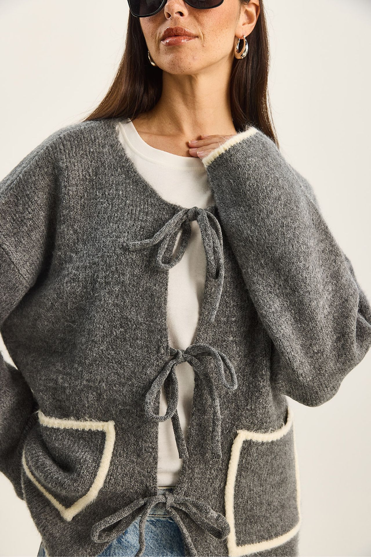 LUCCI Oversized Knit Cardigan with Tie Closure 5