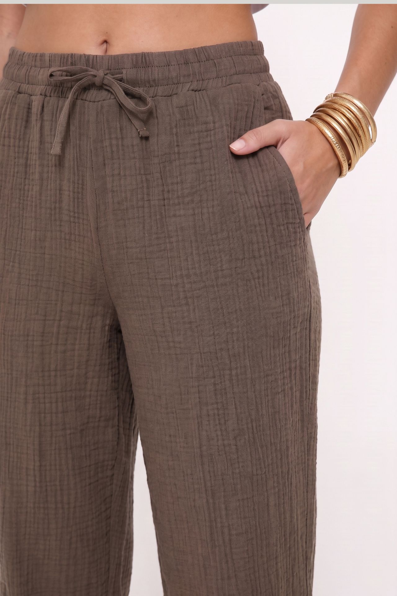 ISTANBUL Wide Leg Drawstring Waist Pants with Binding Detail 4