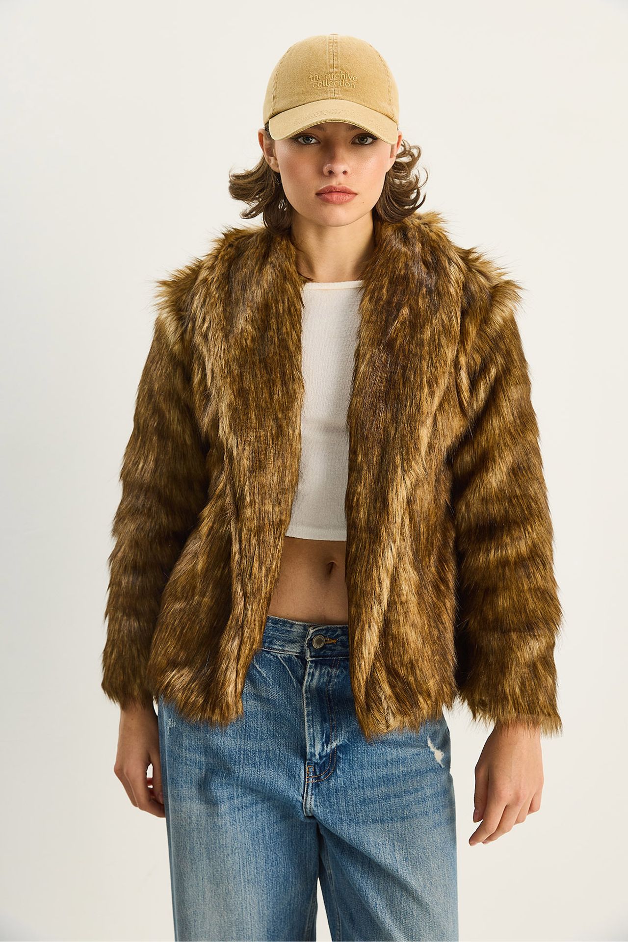 Faux Fur Cropped Open Collar Coat 5