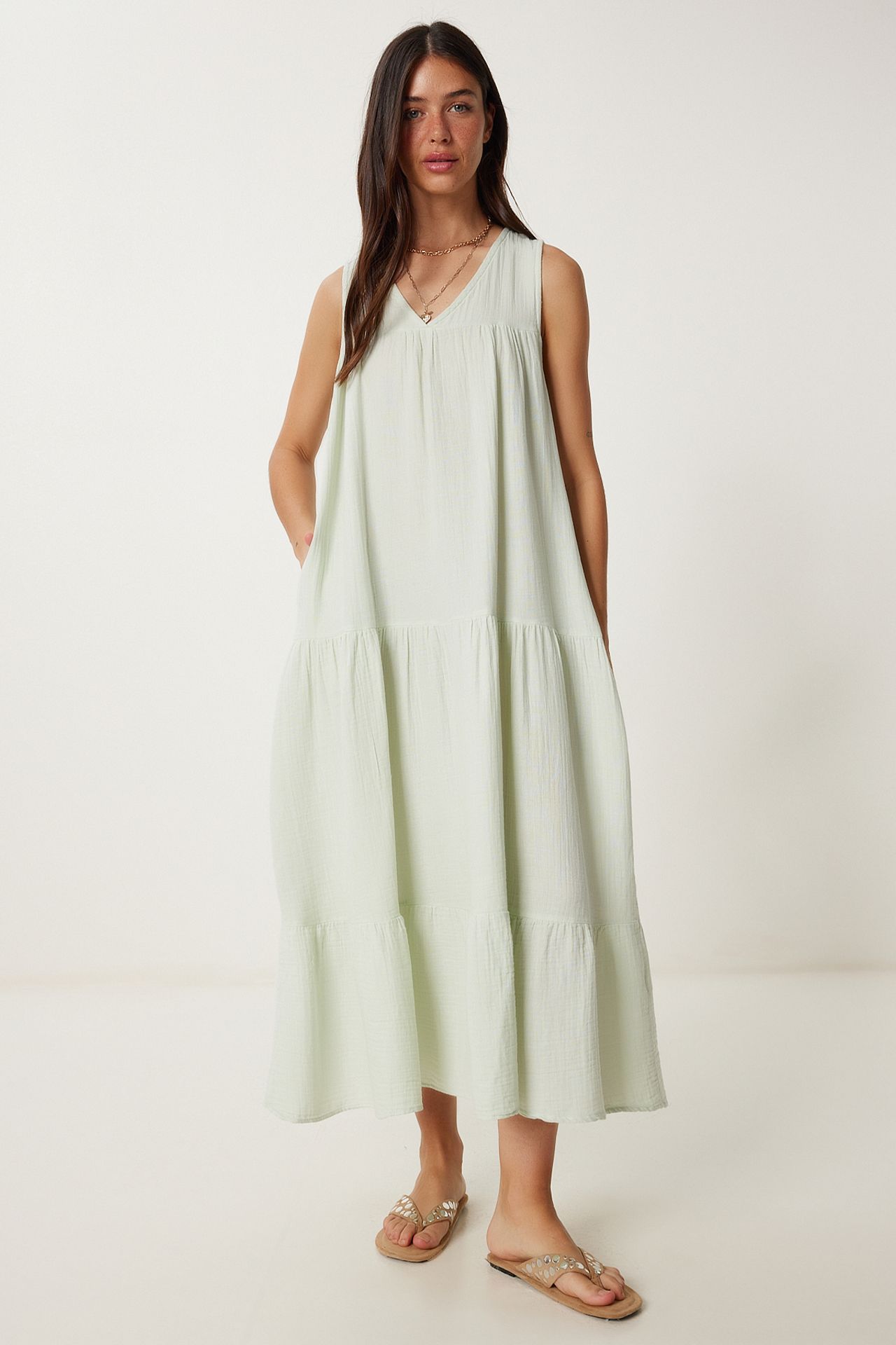 ISTANBUL Frilly V-Neck Midi Dress 1