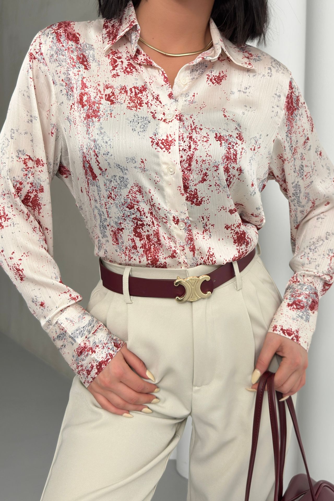 MY FASHION Printed Crepe Buttoned Shirt 3