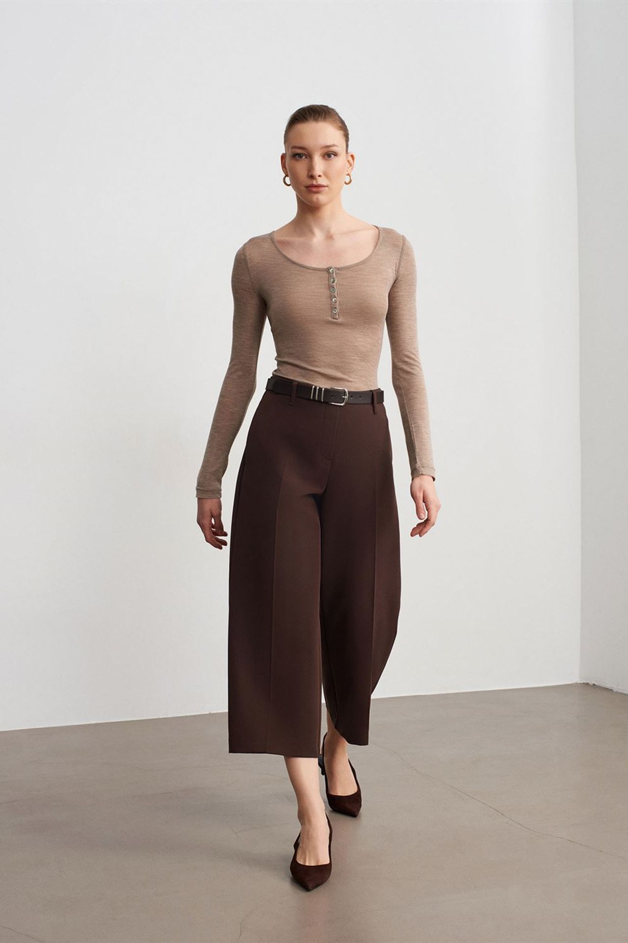 DILVIN Yüksek Bel Kemerli Krep Culotte Pantolon 4