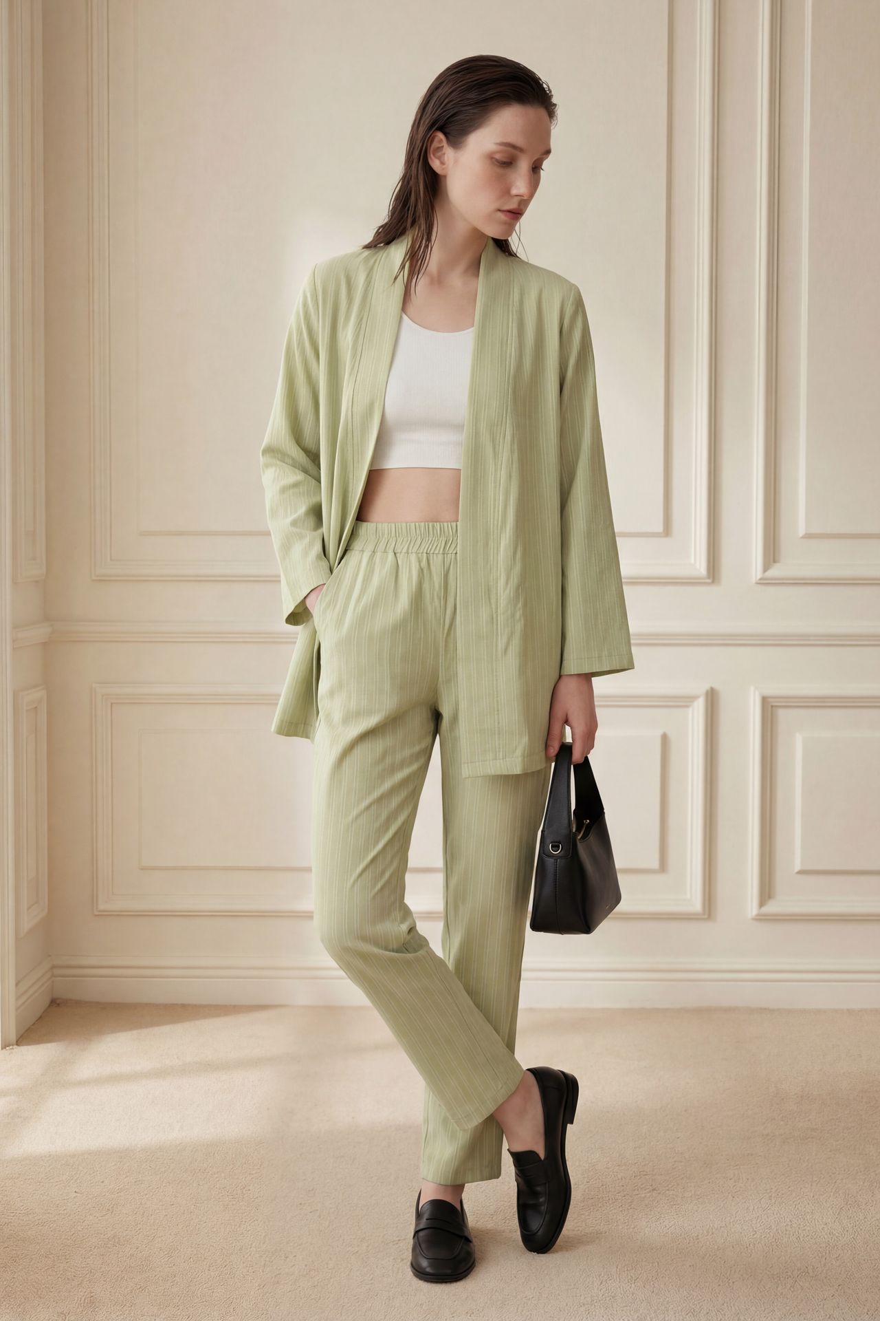 MY FASHION Striped Two-Piece Co-Ord Set with Open Collar 4