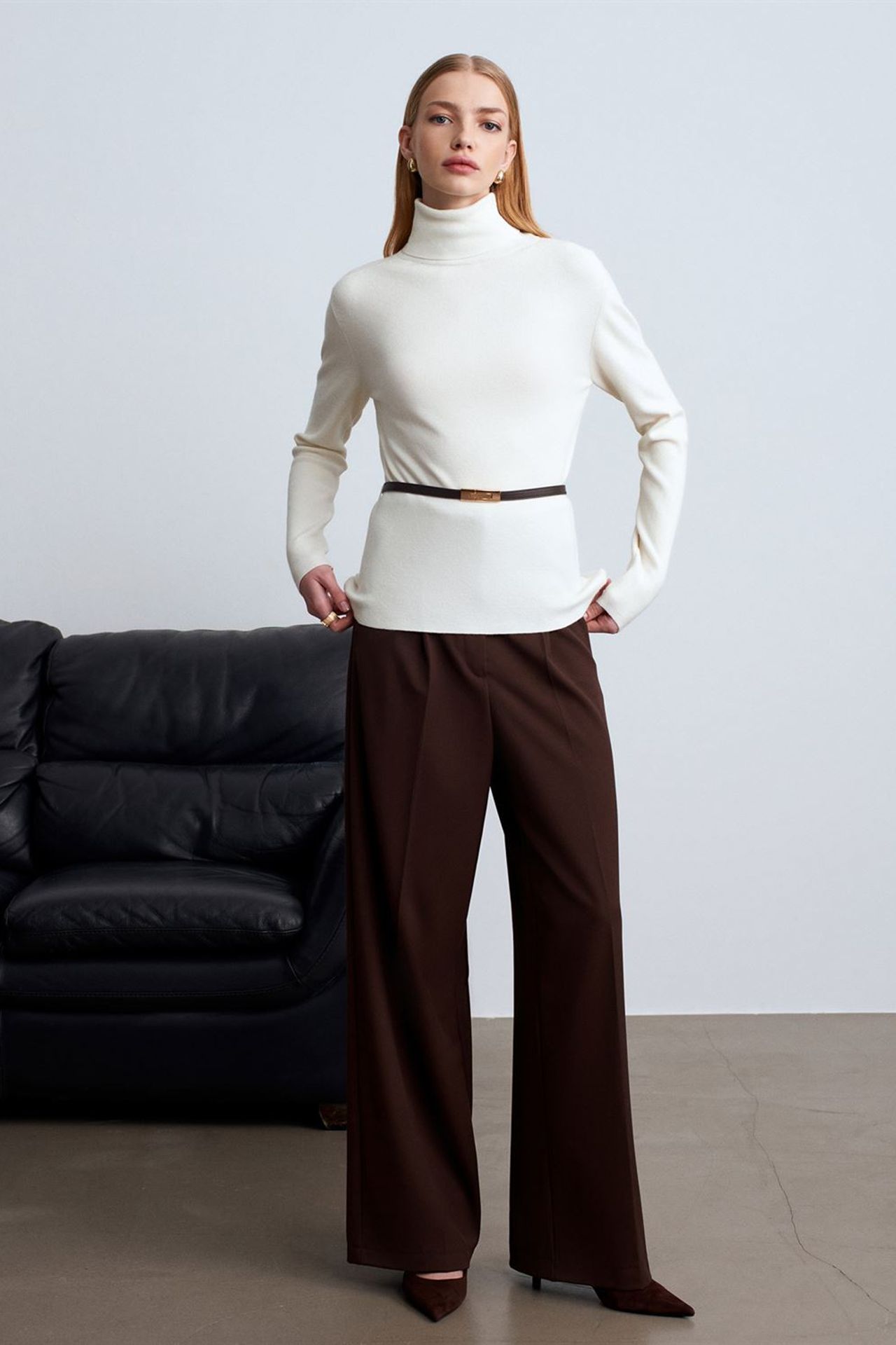 DILVIN Women's Belted Turtleneck Knit Sweater 4