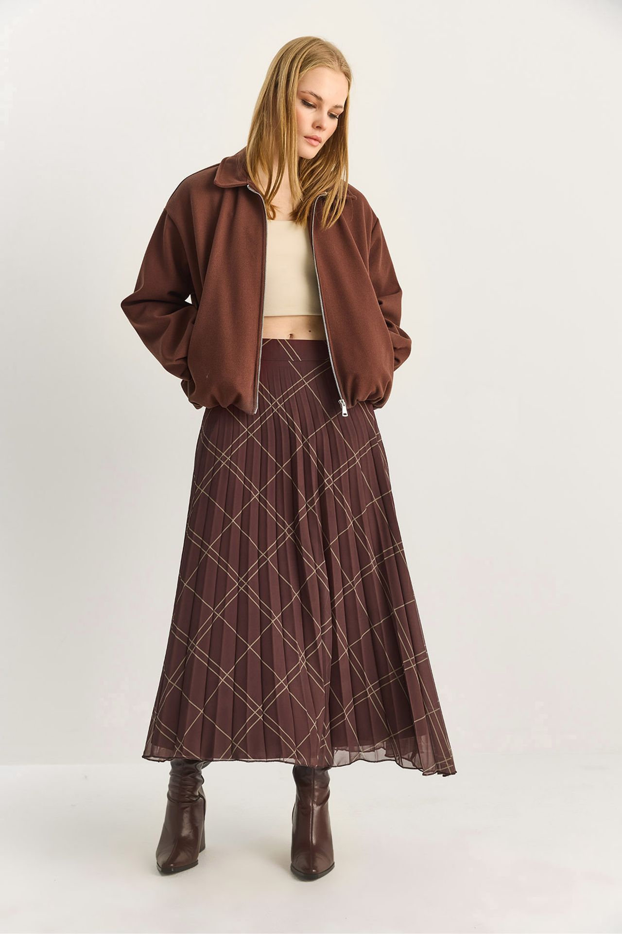 LUCCI High Waist Plaid Maxi Skirt 4