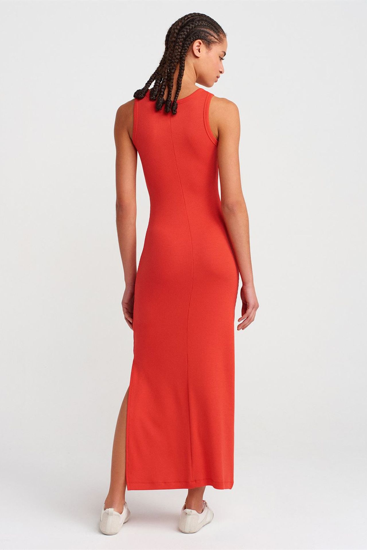 DILVIN Yırtmaçlı Kolsuz Bodycon Midi Elbise 2