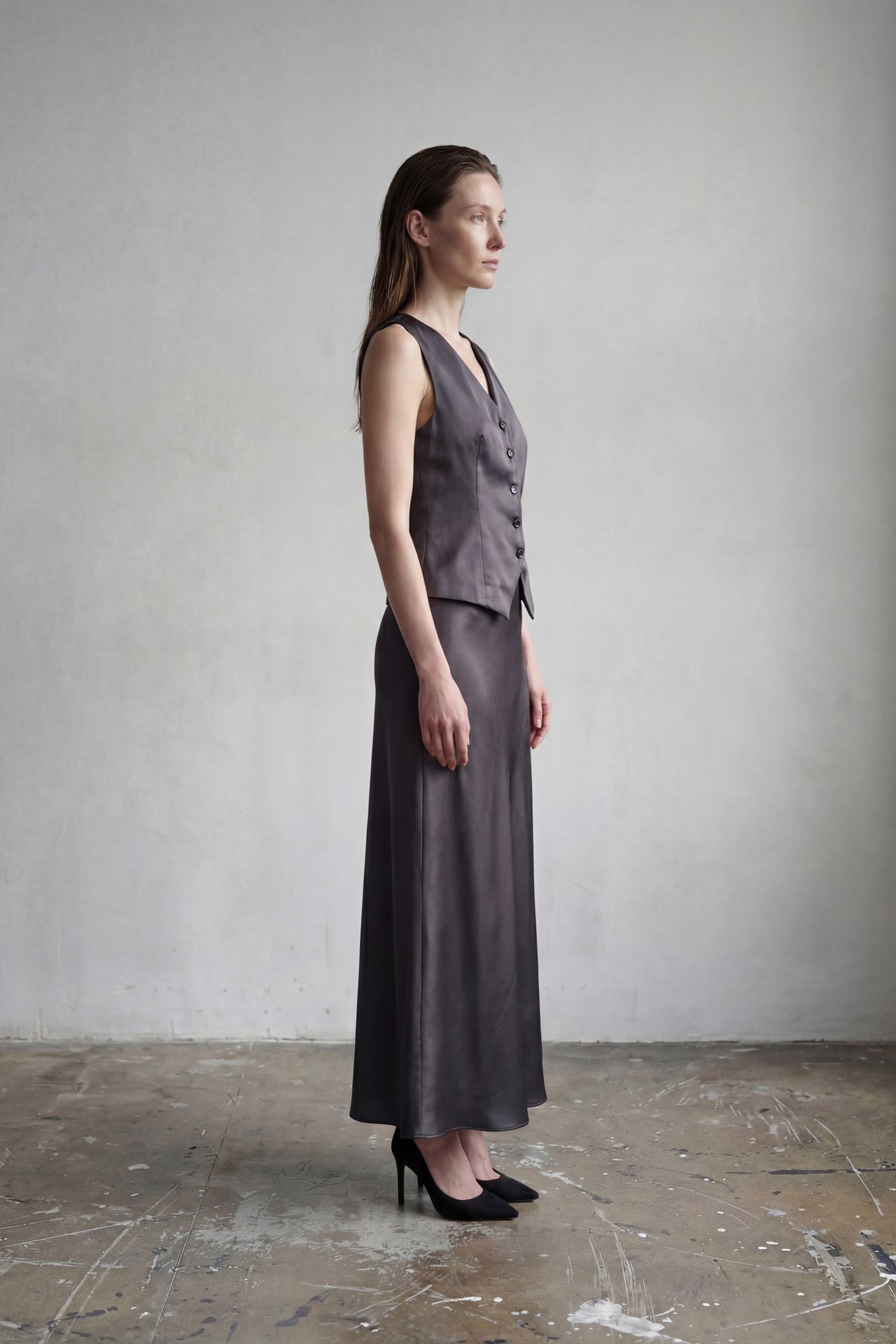 MY FASHION V-Neck Vest & Maxi Skirt Satin Two-Piece Set 4