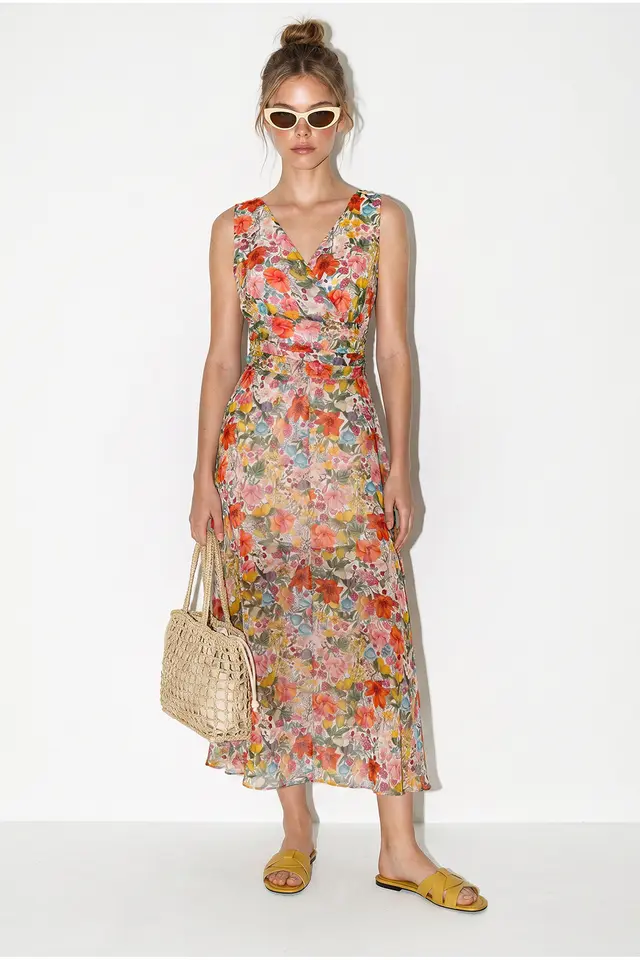 LUCCI Floral A-line Midi Dress