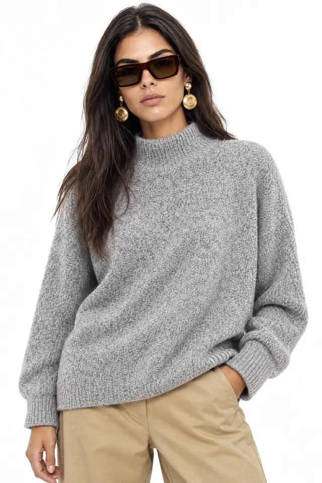 MIXRAY Oversized Ribbed Turtleneck Sweater