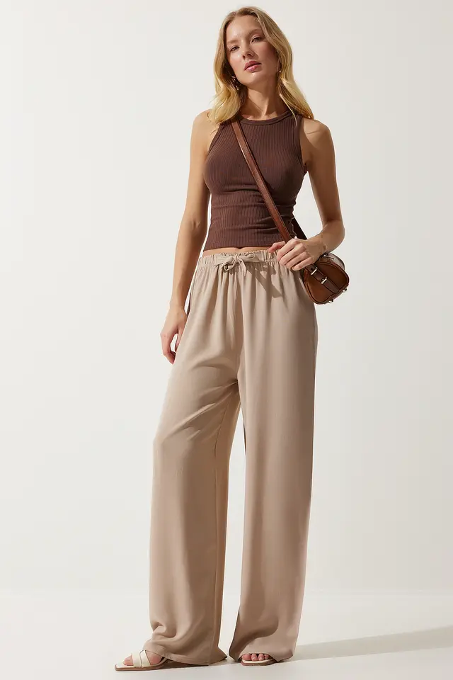ISTANBUL Cotton Palazzo Trousers With Drawstring Waist