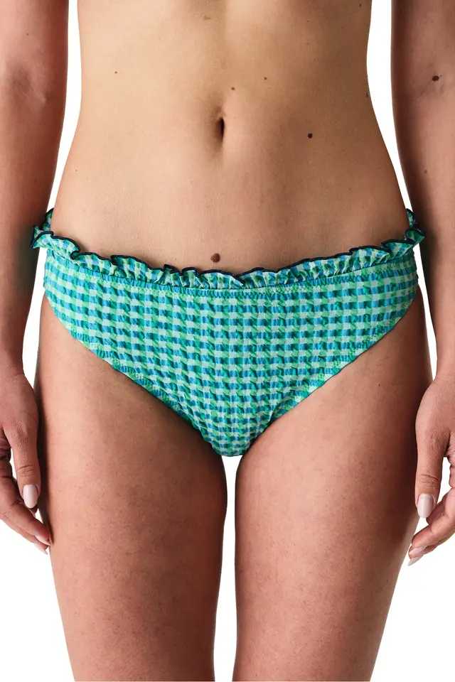 PENTI Slainie Gingham Ruffled Mid Waist Bikini Bottom