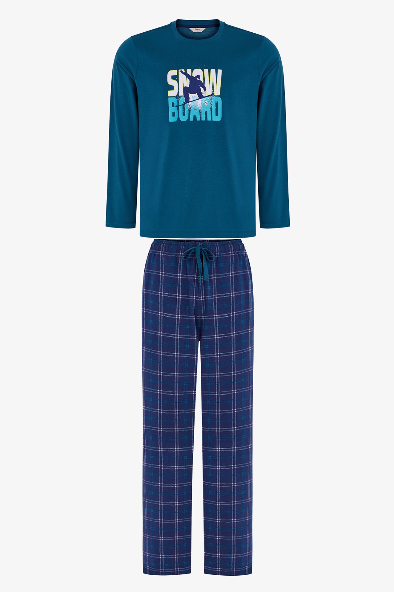 PENTI Men's Winter Board Geometric Pattern Trousers Long Sleeve Pajama Set 1