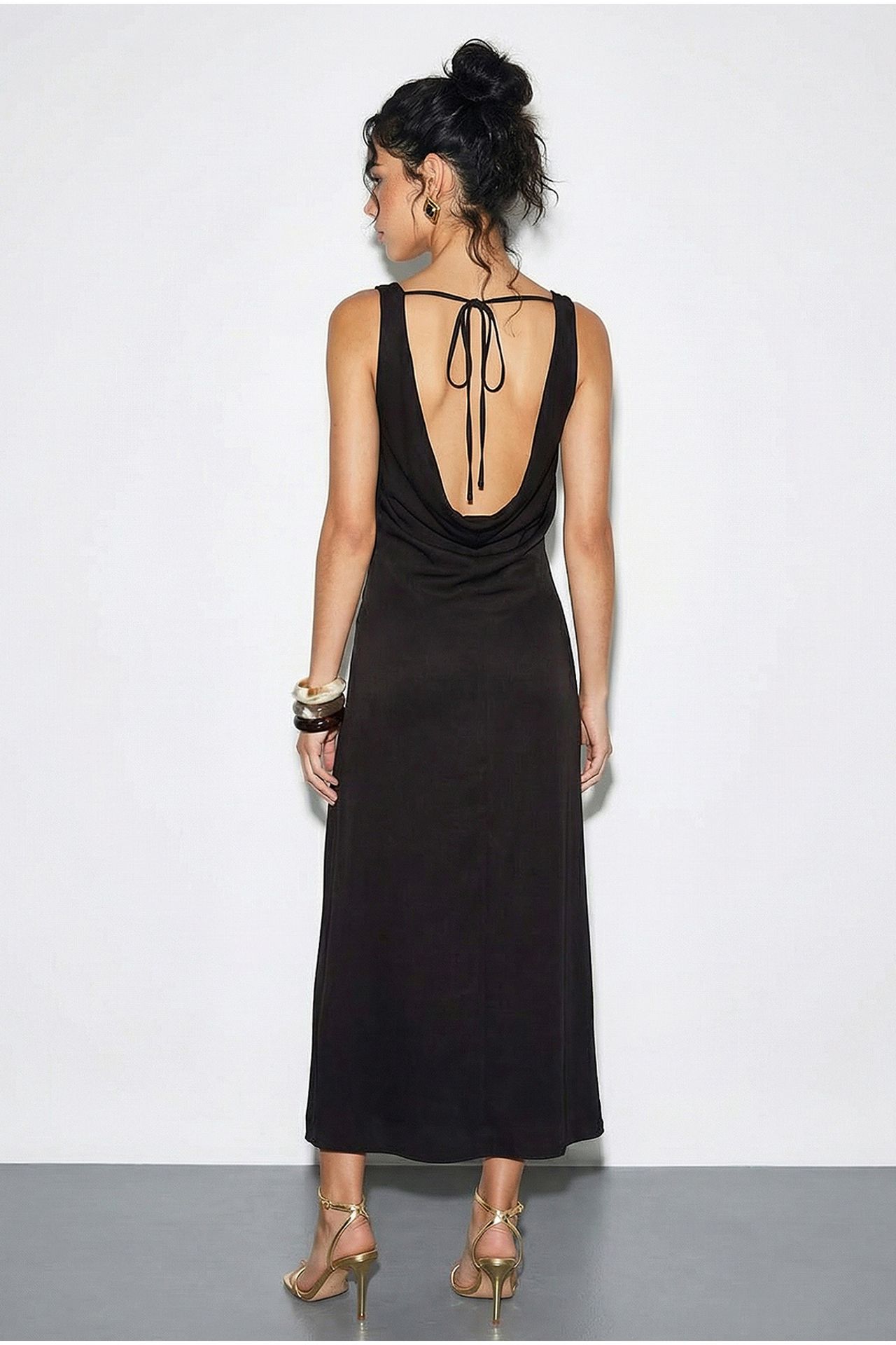 LUCCI Sleeveless Satin Maxi Slip Dress with Cowl Neck and Accessory Detail 5