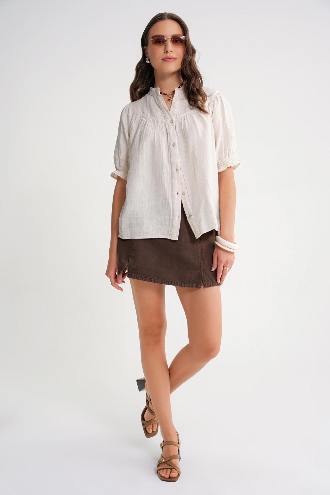 Mixray Linen Blend Short Sleeve Buttoned Shirt 2