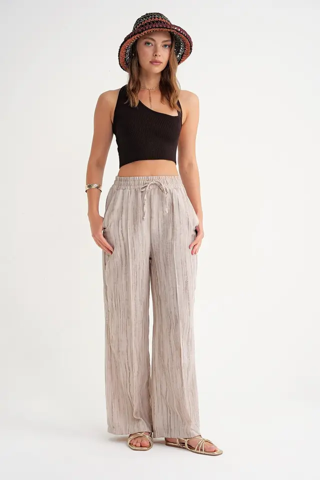 Mixray High Waist Textured Wide Leg Pants