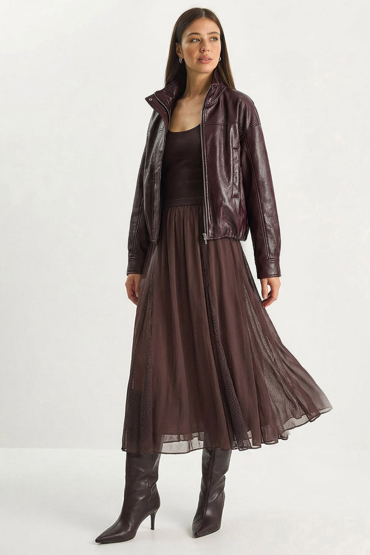 LUCCI High-Waist A-Line Chiffon Maxi Skirt 1