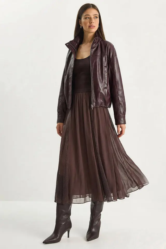 LUCCI High-Waist A-Line Chiffon Maxi Skirt