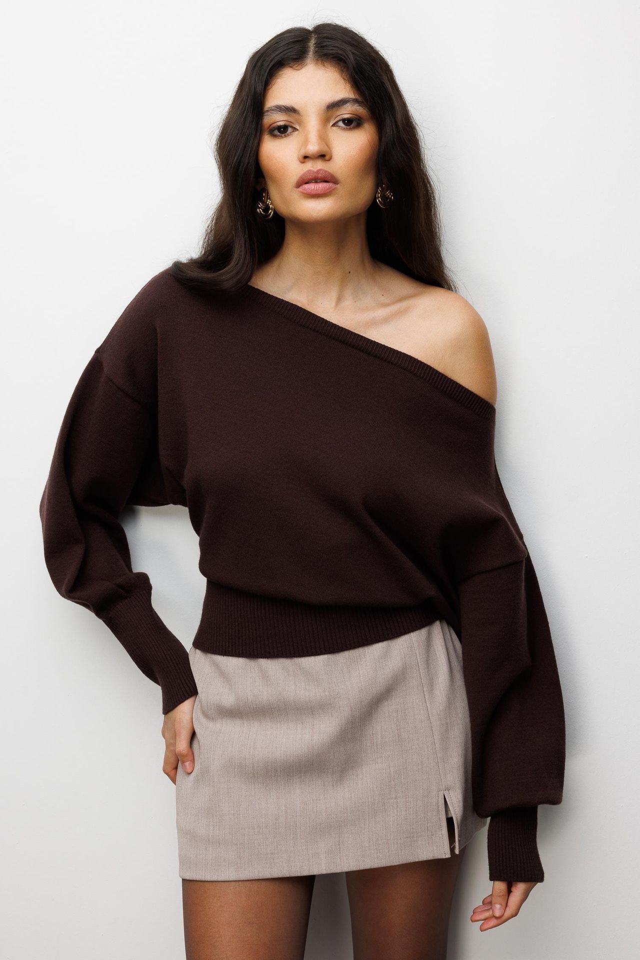 Mixray Ribbed Boat Neck Sweater 1