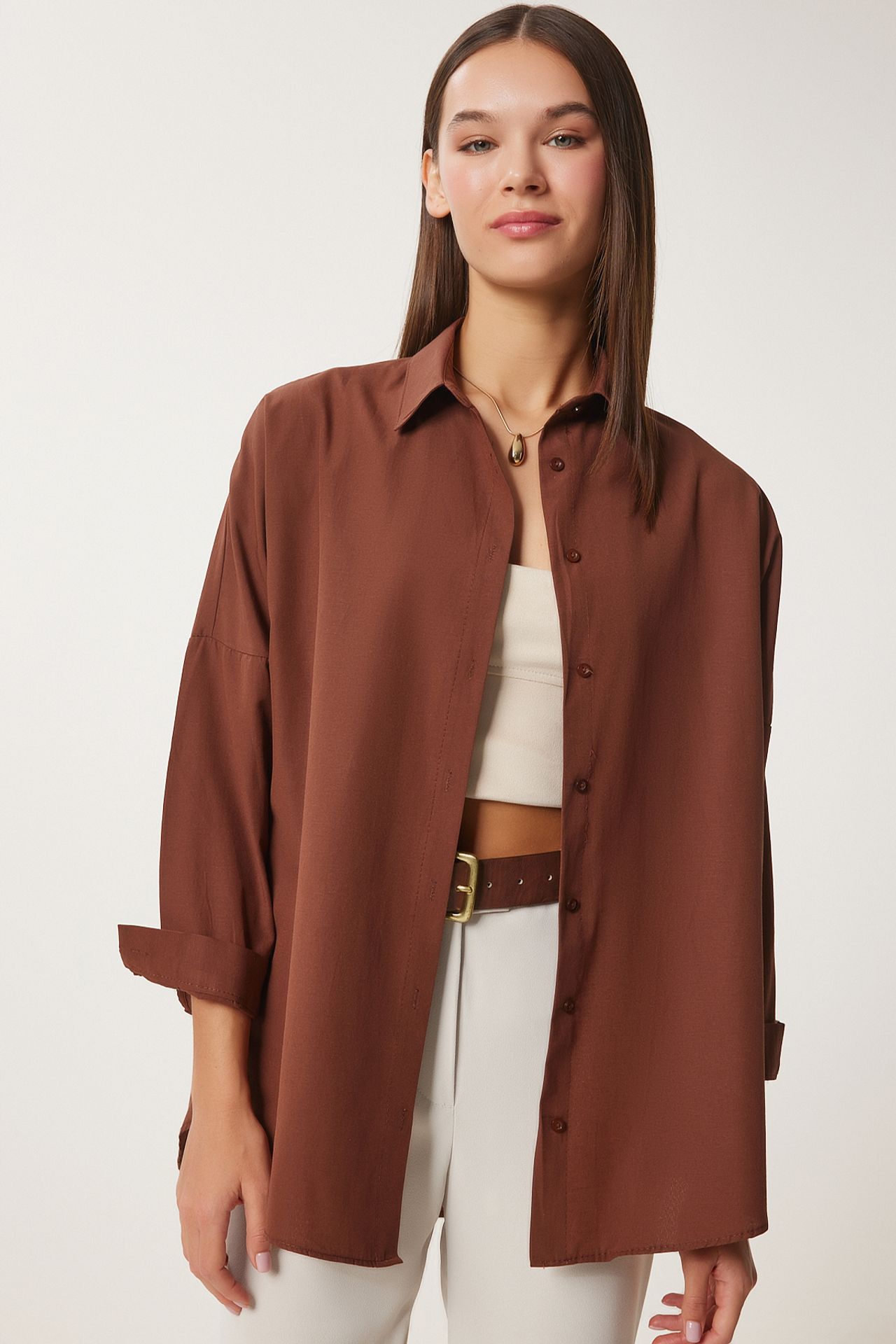 ISTANBUL Oversized Poplin Button-Up Shirt with Long Sleeves 3