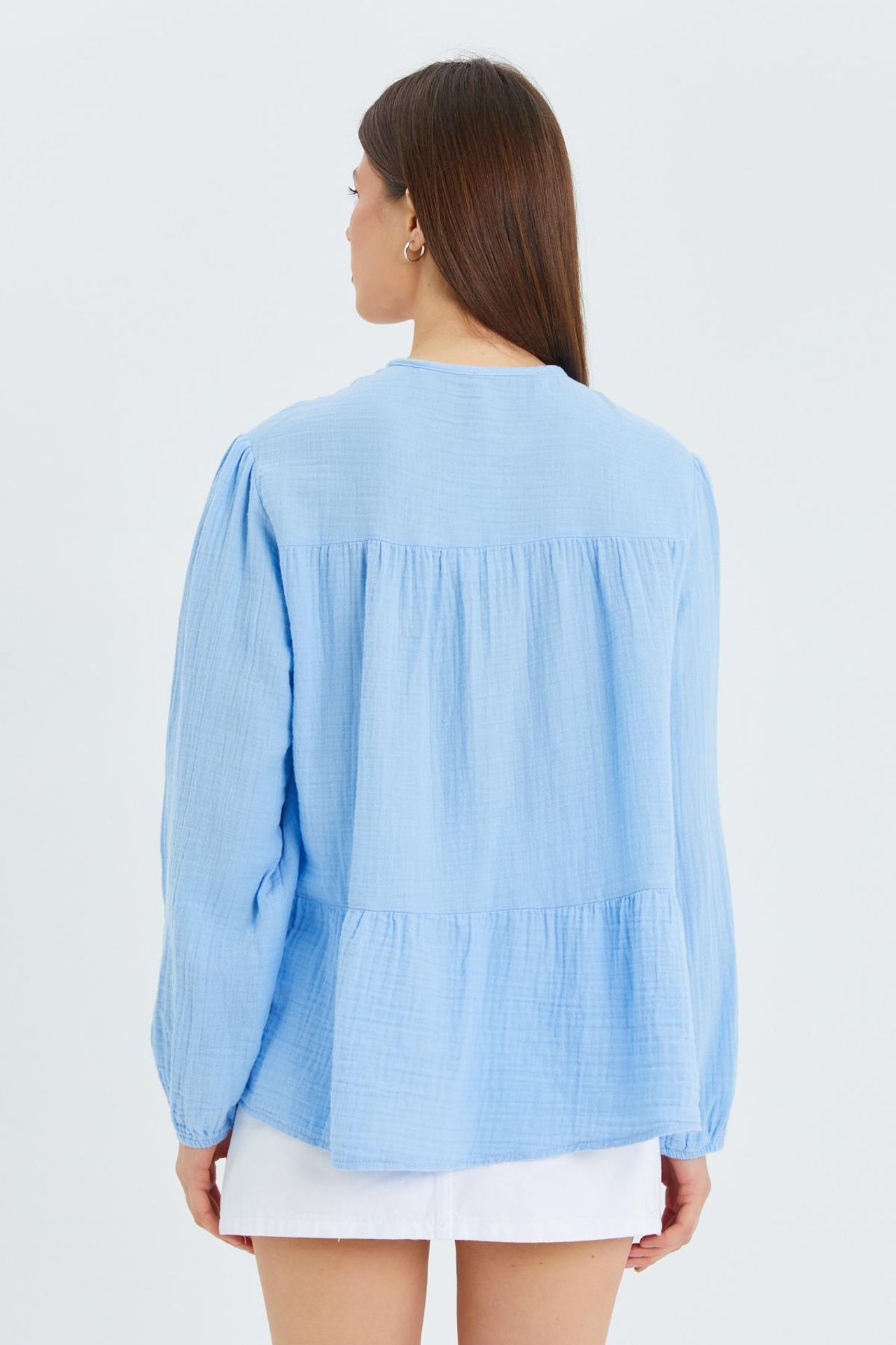 Mixray Long Sleeve Relaxed Fit Blouse with Tie-Neck 6