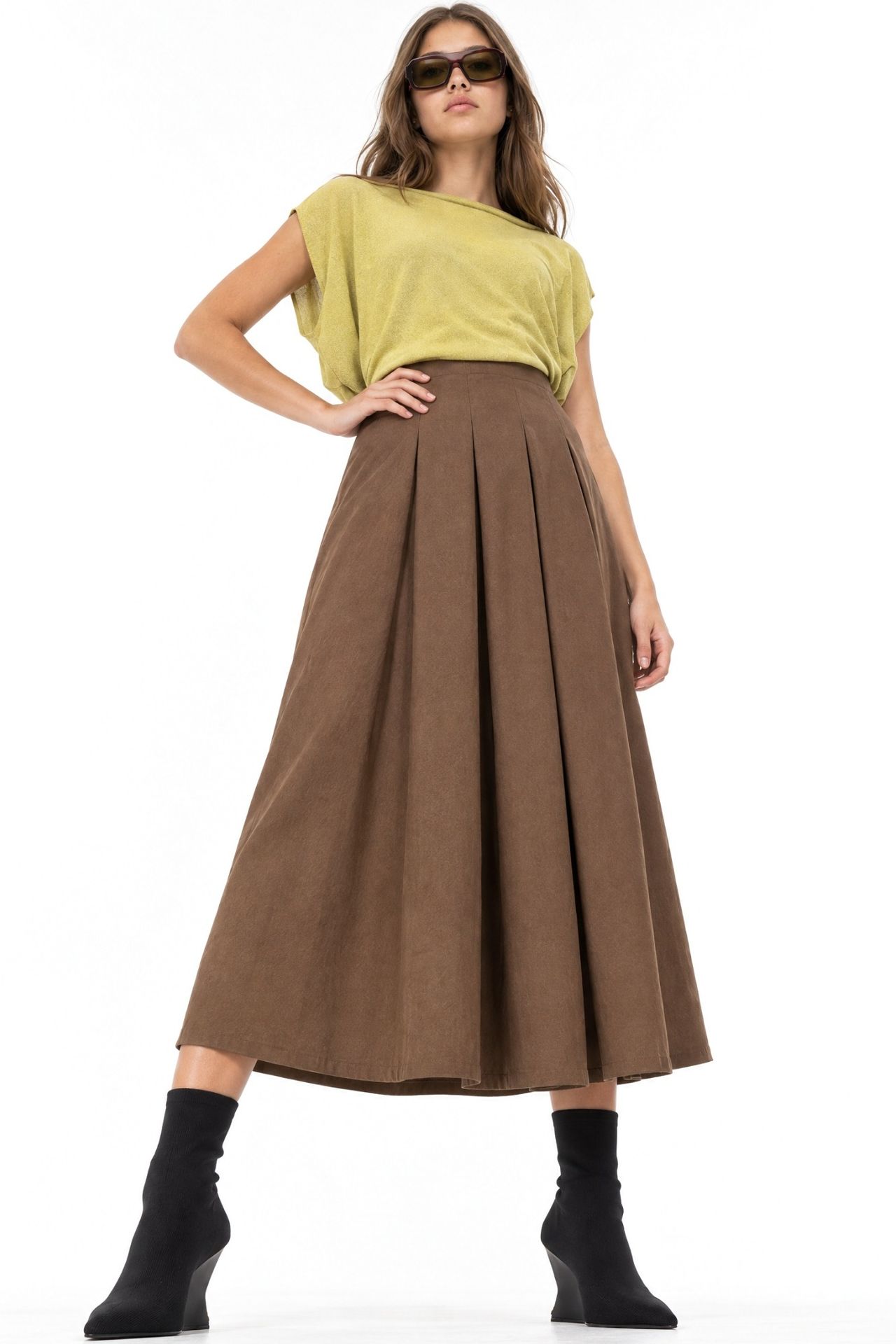 MIXRAY High Waist A-Line Midi Skirt 3