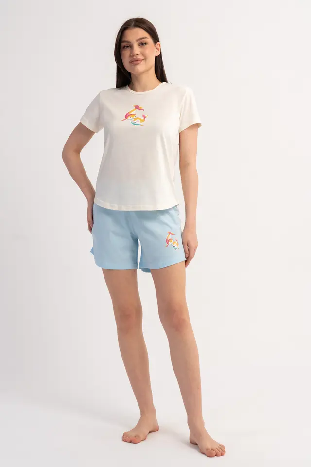 YAKE İki Parçalı Rahat Baskılı Pijama Takımı
